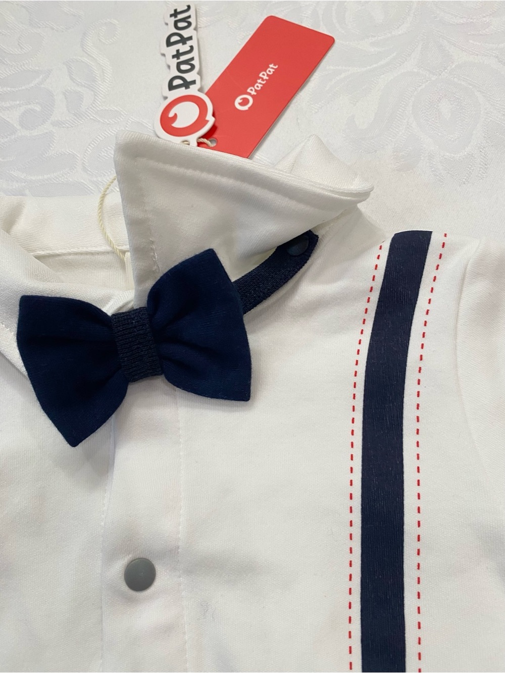 Baby Boys Gender Neutral Long Sleeve Button Bow Tie Romper Jumpsuit, Size 9-12M - Picture 13 of 16